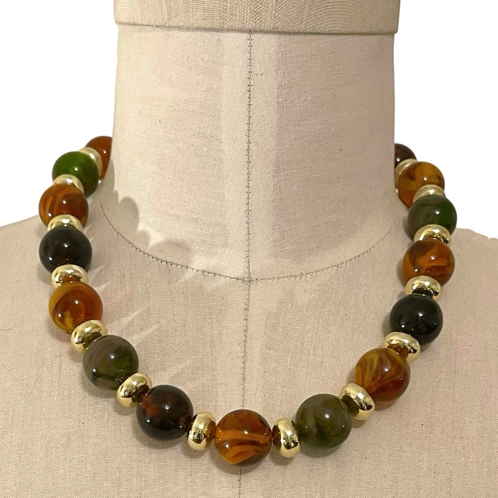 ❤️ VINTAGE Chunky Circle Earth Tones Beaded Necklace